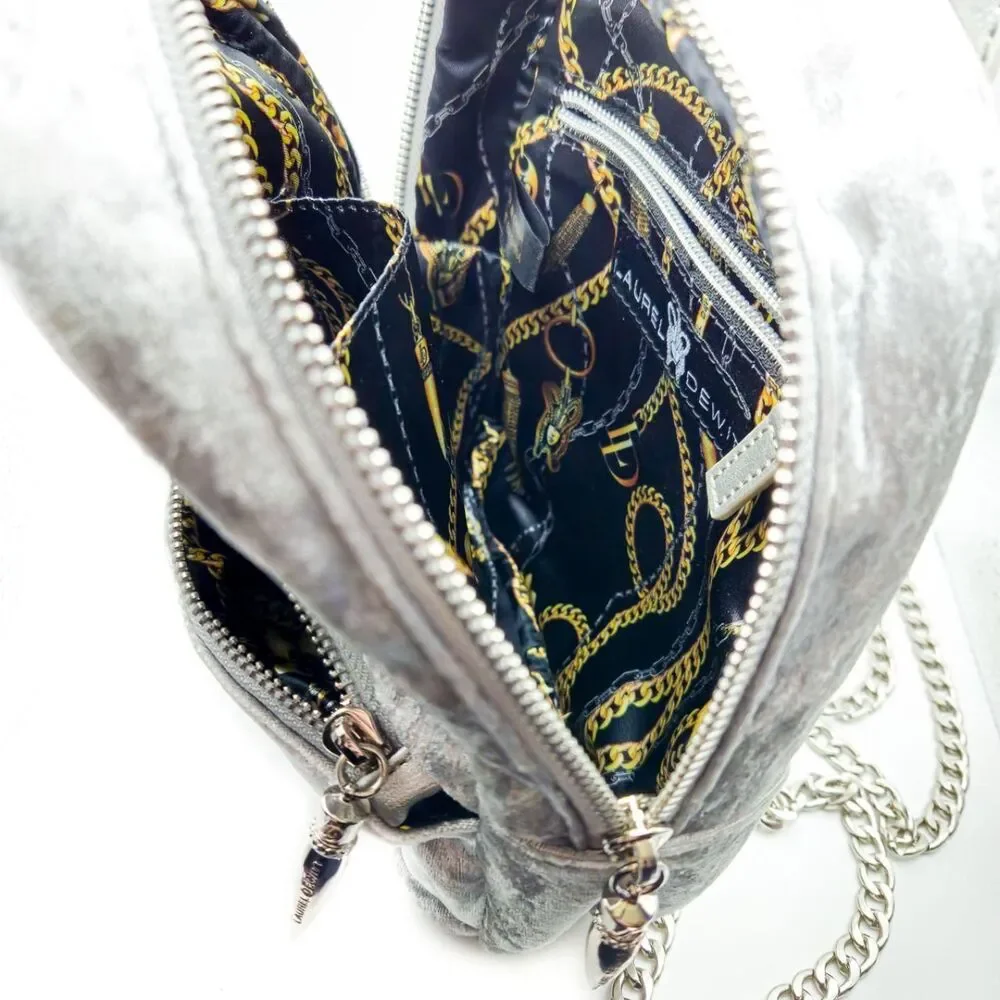 Laurel DeWitt Silver Crushed Velvet Mini Backpack - Goth/Y2K